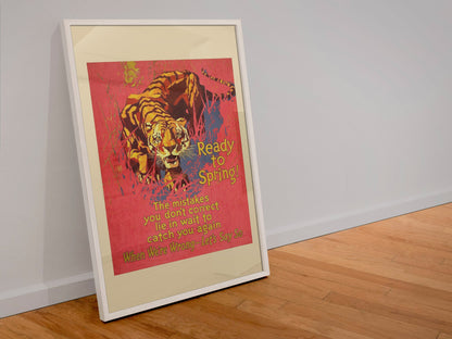 Ready to Spring poster in a white frame leaning against a wall