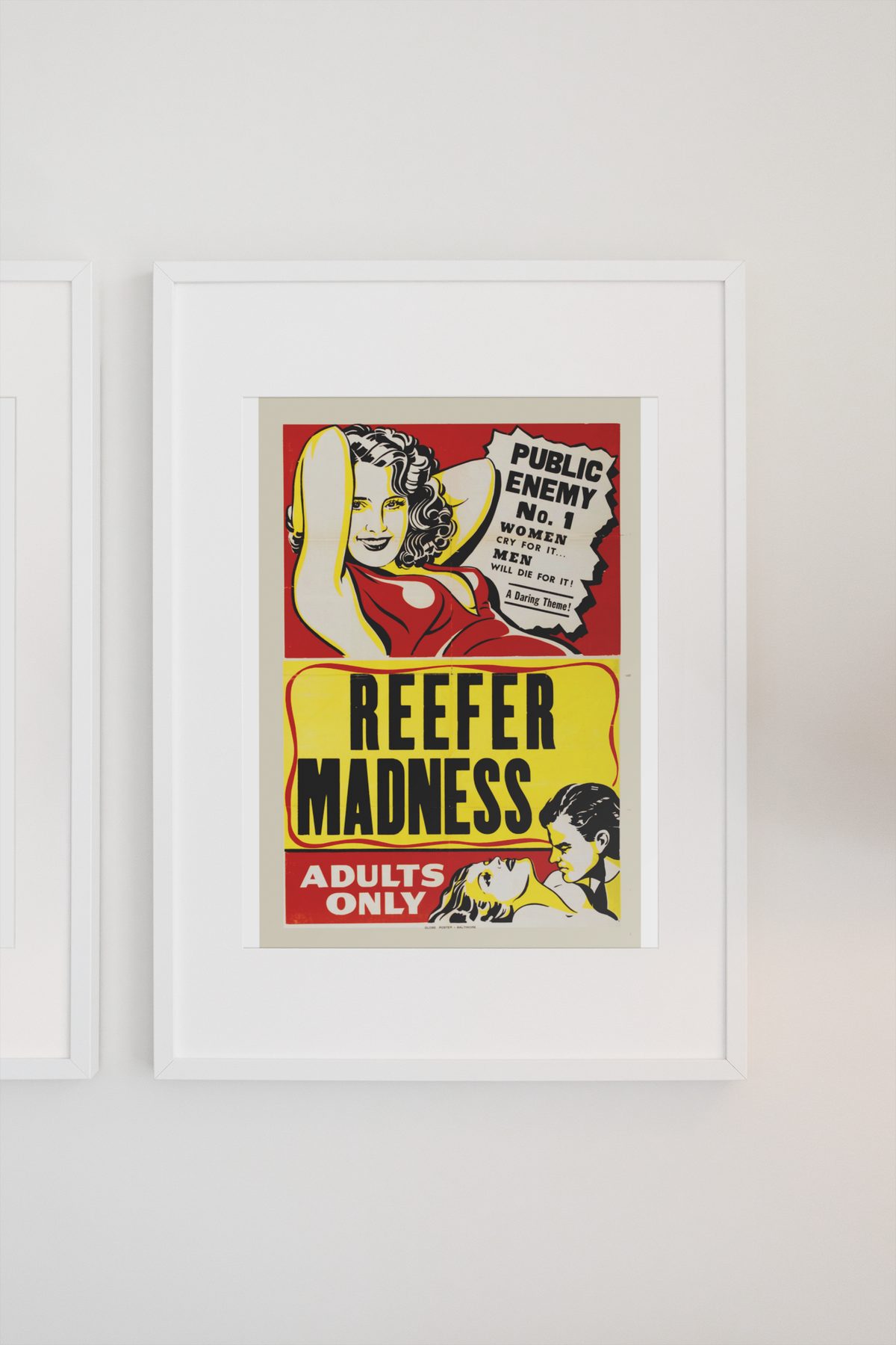 Reefer Madness Adults Only poster on a light wall