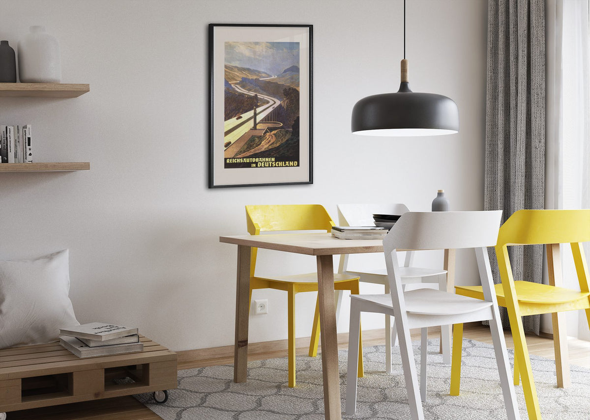 Reichsautobahnen in Deutschland poster framed above a dining table