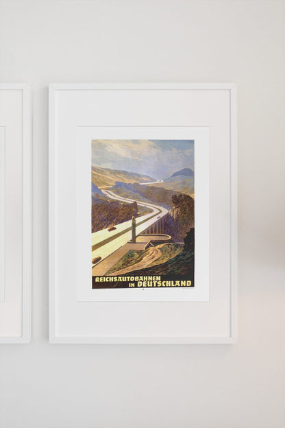 Reichsautobahnen Mountain Road poster on a light wall