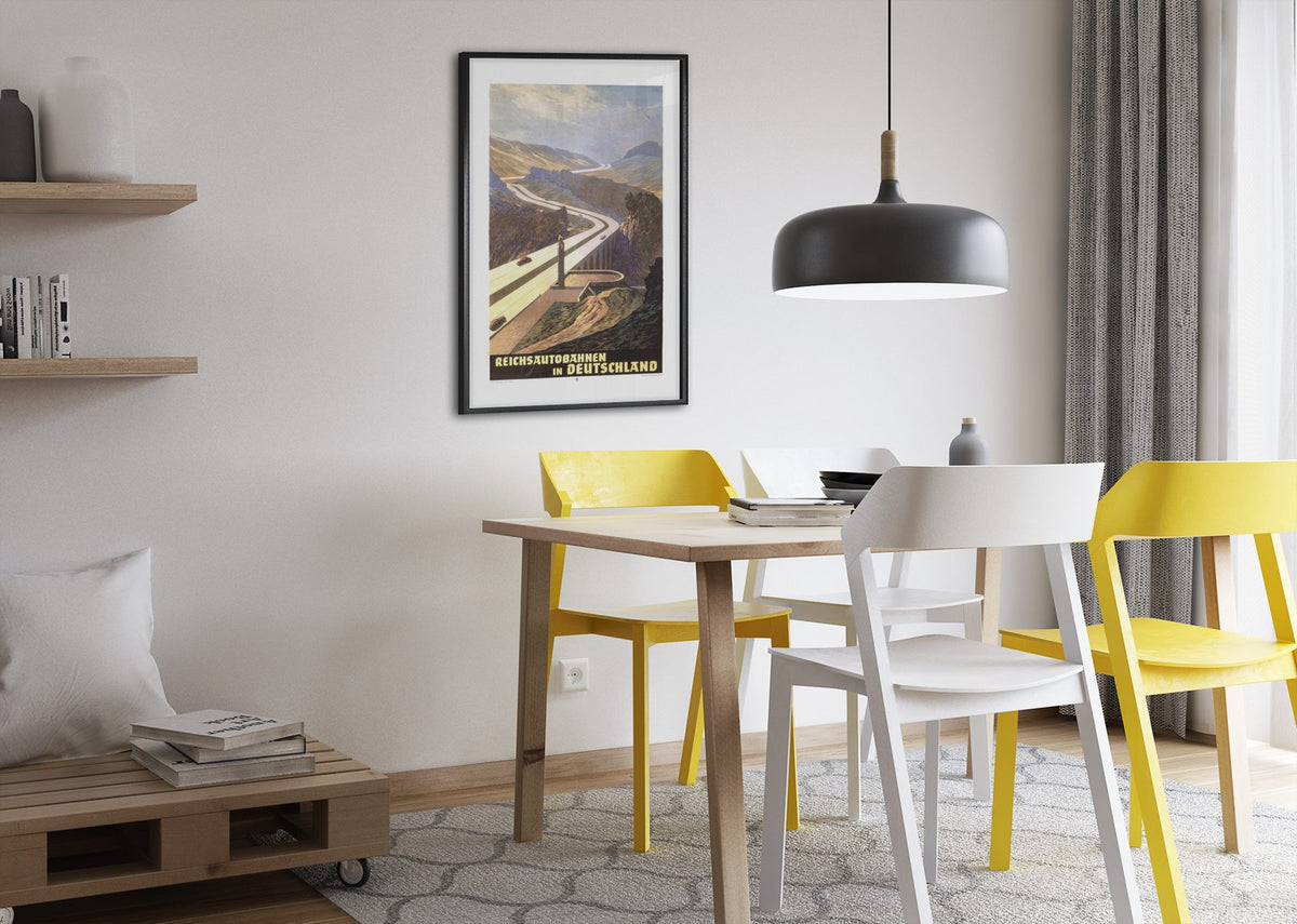 Reichsautobahnen Mountain Road poster framed above a dining table