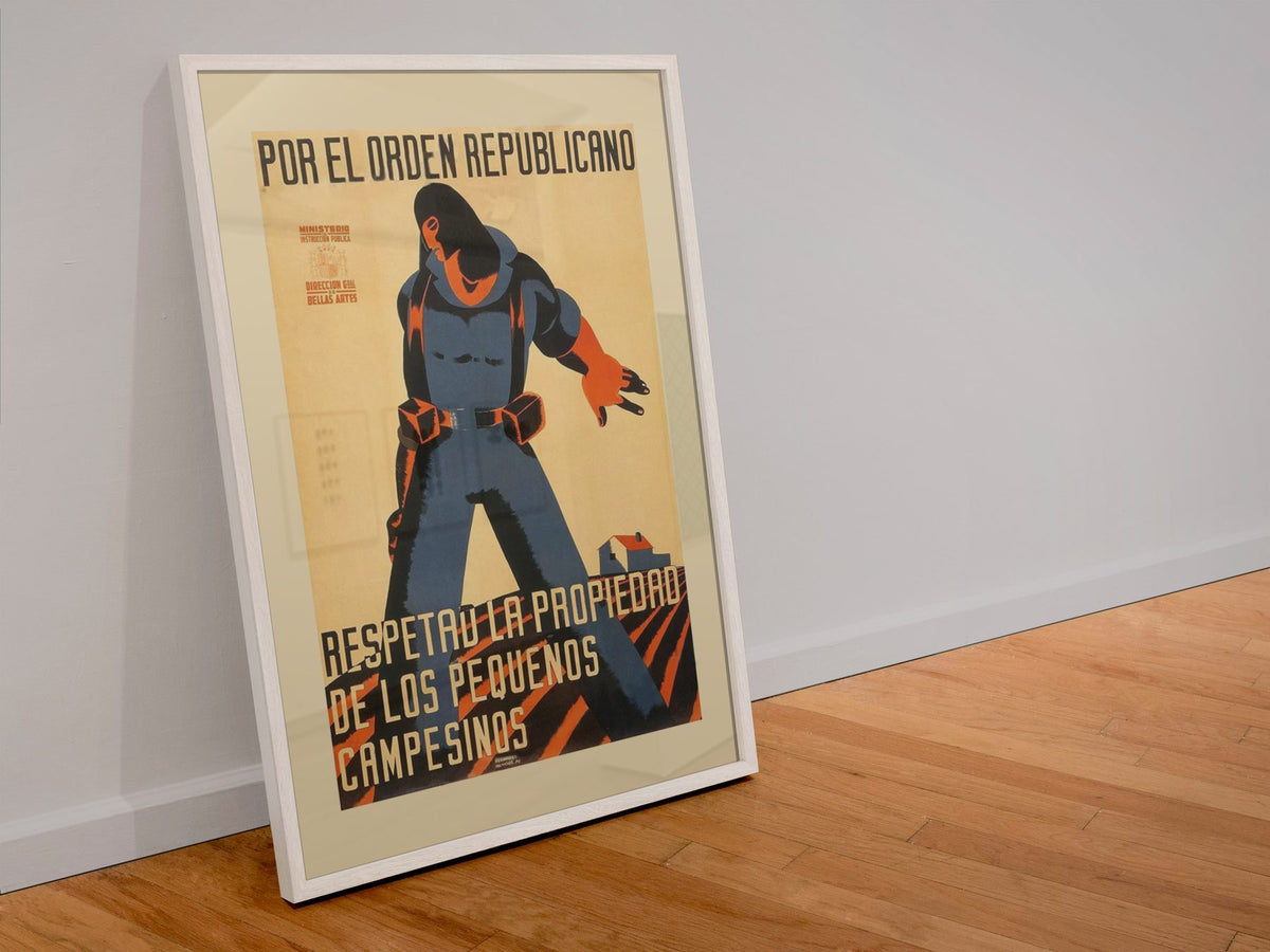 Respect the Small Farmer poster in a white frame leaning against a wall