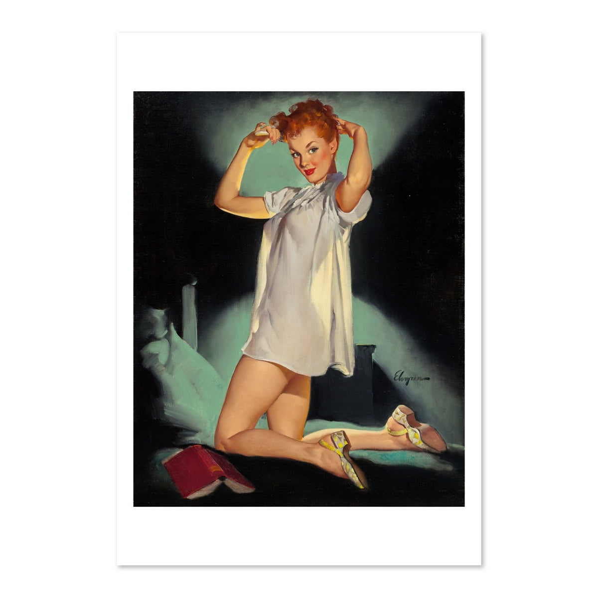 Rest Assured by Gil Elvgren, pin-up poster — framed print