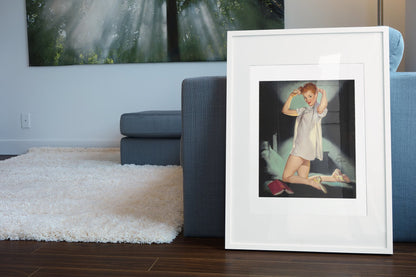 Rest Assured by Gil Elvgren, pin-up poster — living room wall