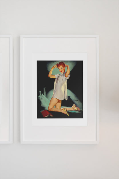 Rest Assured by Gil Elvgren, pin-up poster — gallery wall