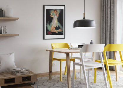 Rest Assured by Gil Elvgren, pin-up poster — dining room