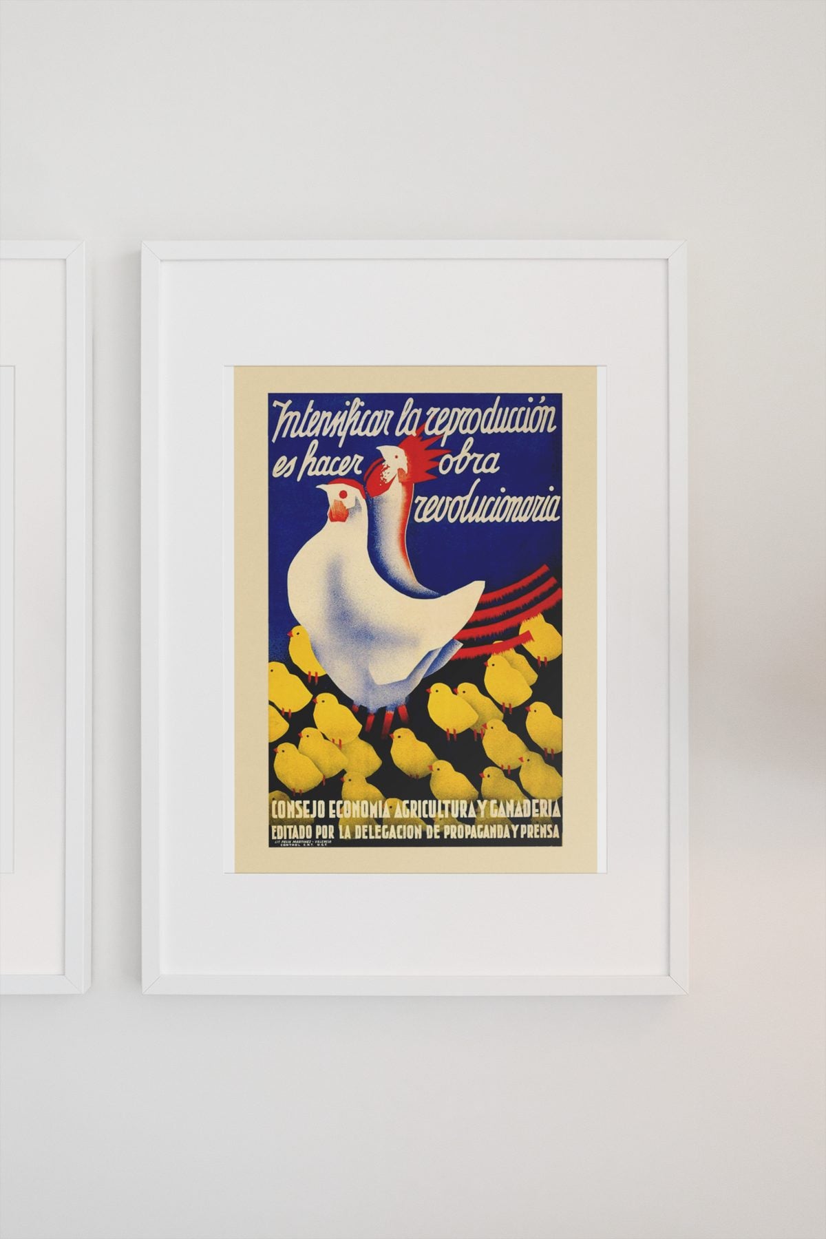 Revolutionary Work — Hen and Chicks poster on a light wall