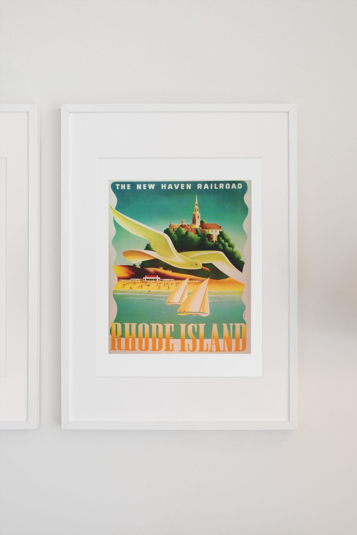 Rhode Island New Haven Railroad poster on a light wall