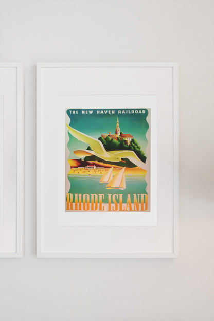 Rhode Island New Haven Railroad poster on a light wall
