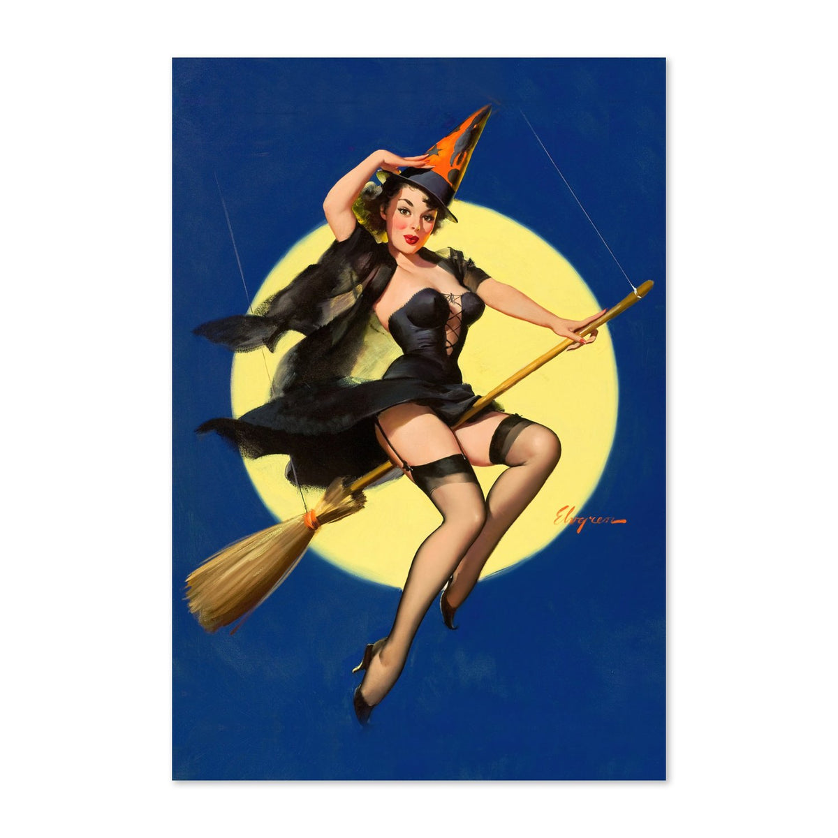 Riding High by Gil Elvgren, pin-up poster — framed print