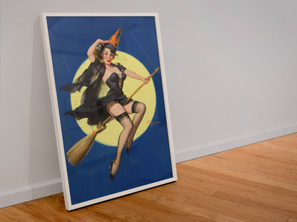 Riding High by Gil Elvgren, pin-up poster — leaning frame