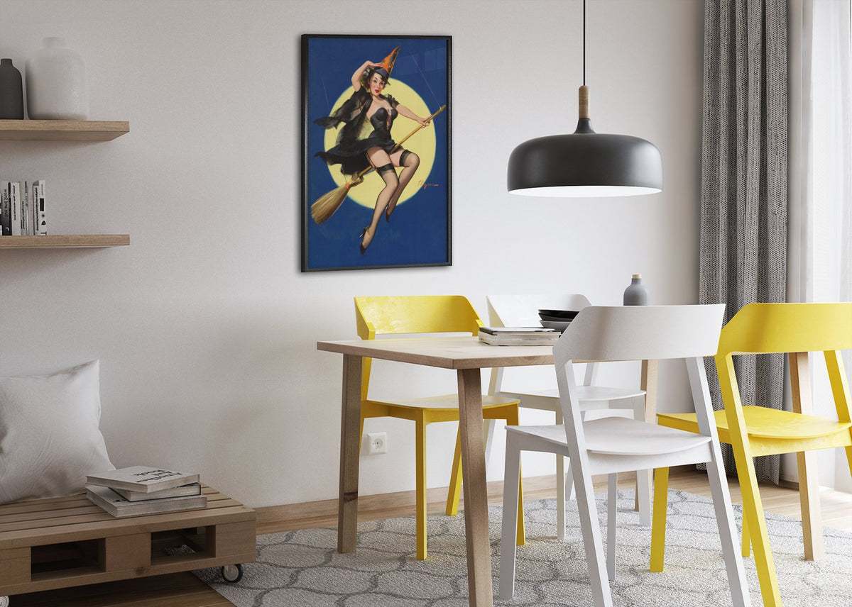 Riding High by Gil Elvgren, pin-up poster — dining room