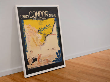 Rio de Janeiro Condor poster in a white frame leaning against a wall