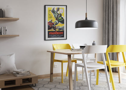 Road Racers 1959 poster framed above a dining table