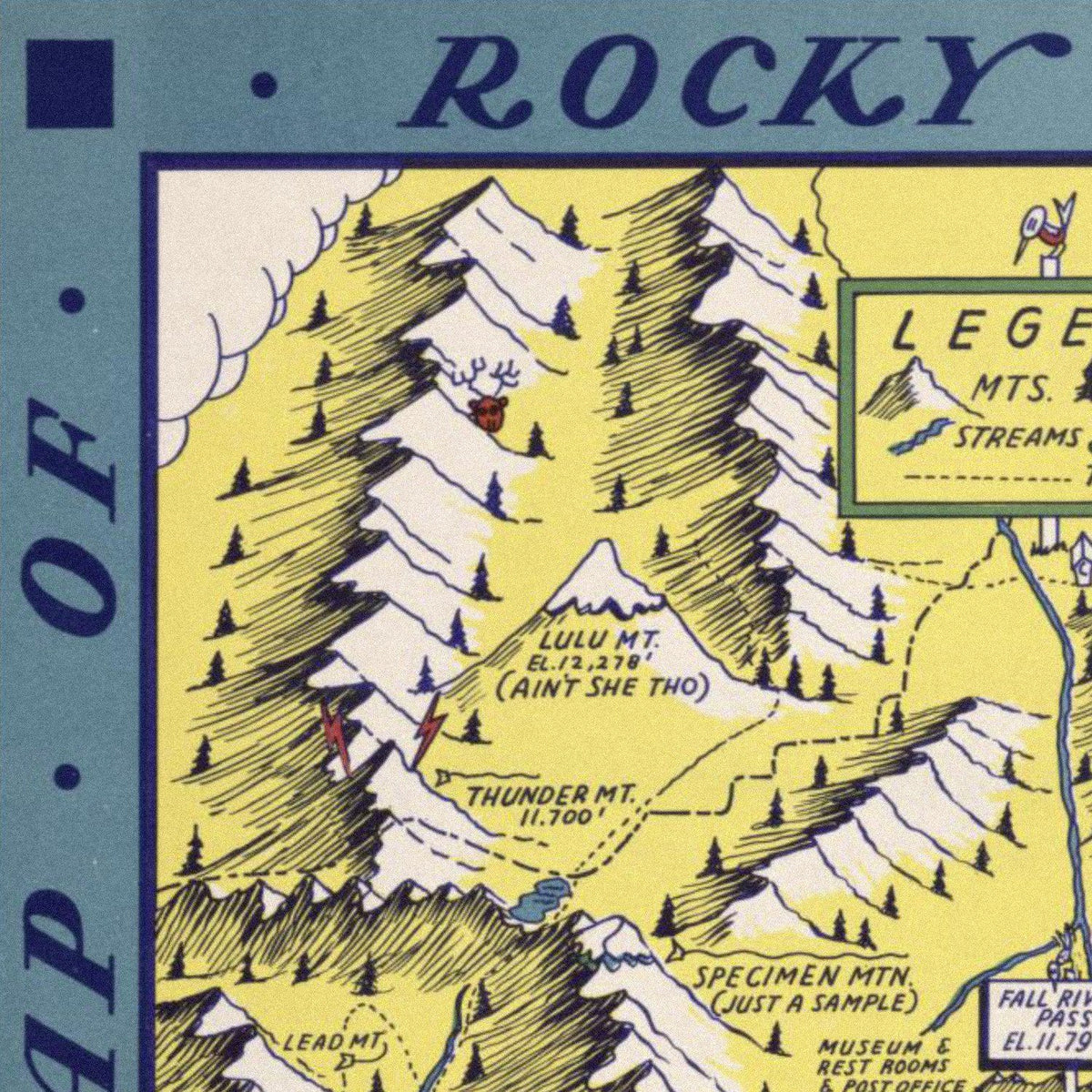 Close-up detail of the Rocky Mountain National Park 1948 Map