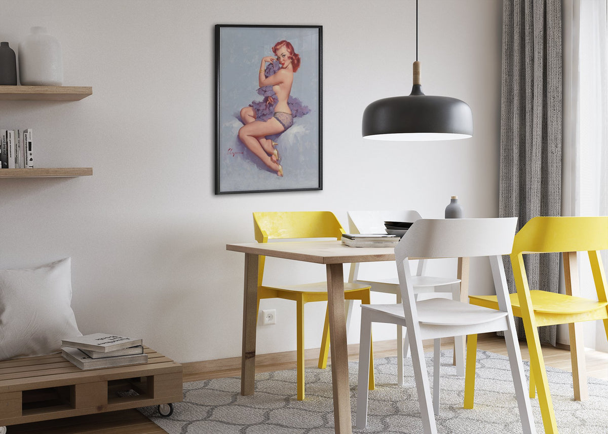 Roxanne by Gil Elvgren, pin-up poster — dining room