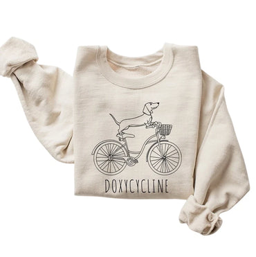 Doxycycline Dachshund Bicycle Sweatshirt – Funny Vet Tech Dog Lover Pullover – Cute Wiener Dog Pun Shirt