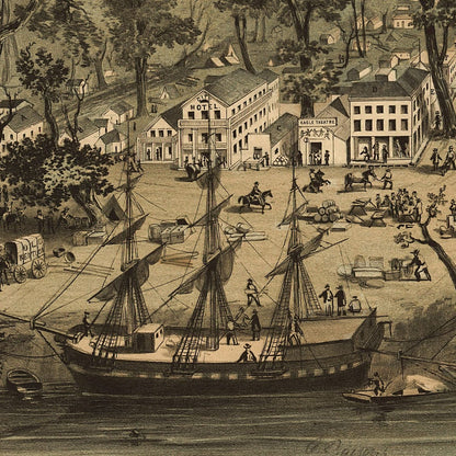 Close-up detail of the Sacramento 1849 Panoramic Map print