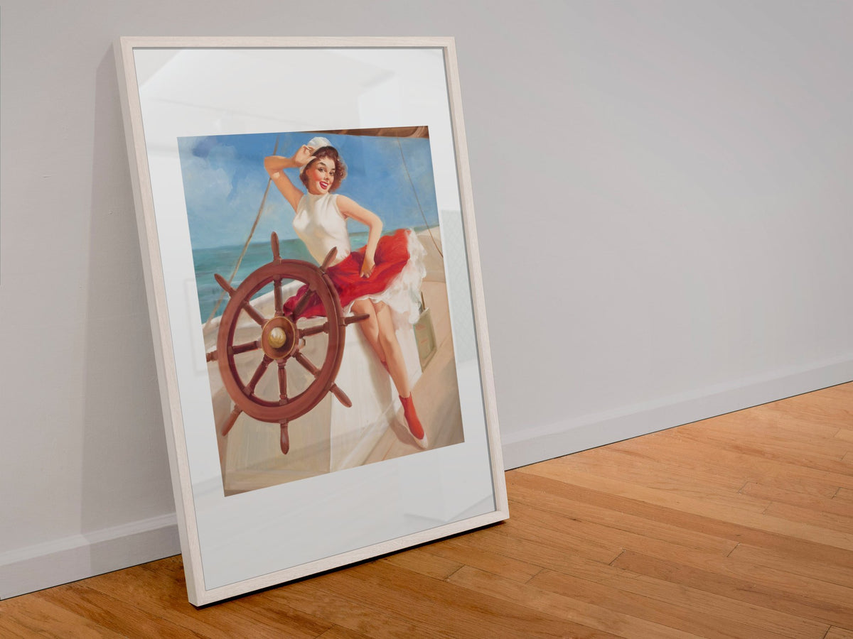Sailor Girl by Gil Elvgren, pin-up poster — leaning frame