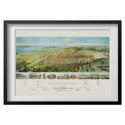 Salt Lake City 1891 Panoramic Map print in a black frame