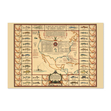 Saltwater Game Fishing 1936 Map vintage print