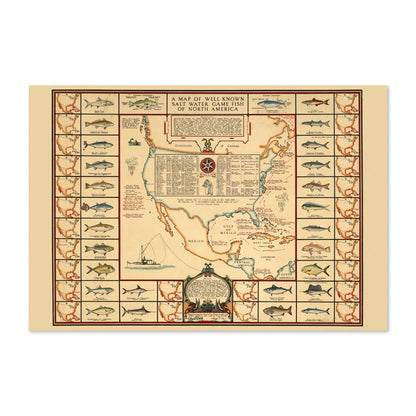Saltwater Game Fishing 1936 Map vintage print