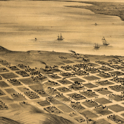 Close-up detail of the San Diego 1876 Panoramic Map print