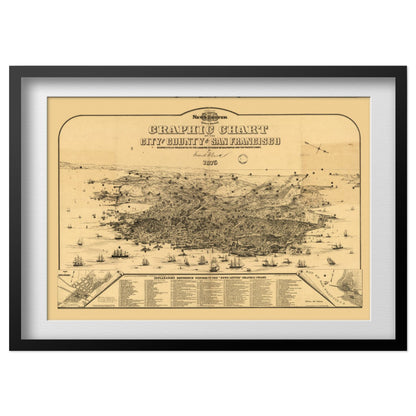 San Francisco 1875 Panoramic Map print in a black frame