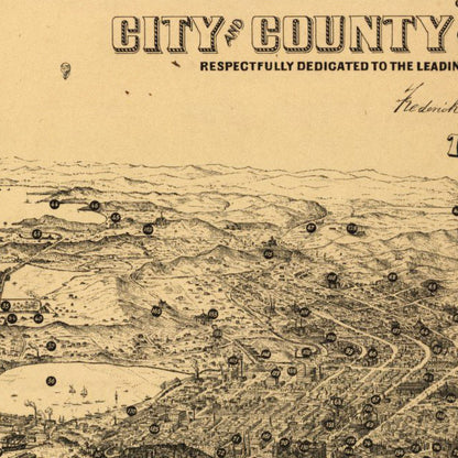 Close-up detail of the San Francisco 1875 Panoramic Map print