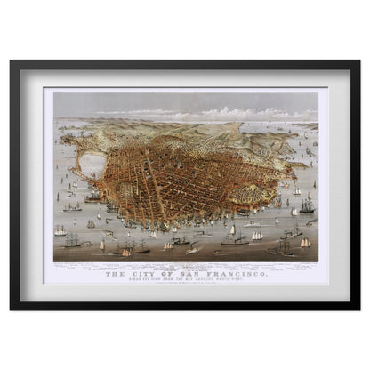 San Francisco 1878 Panoramic Map print in a black frame