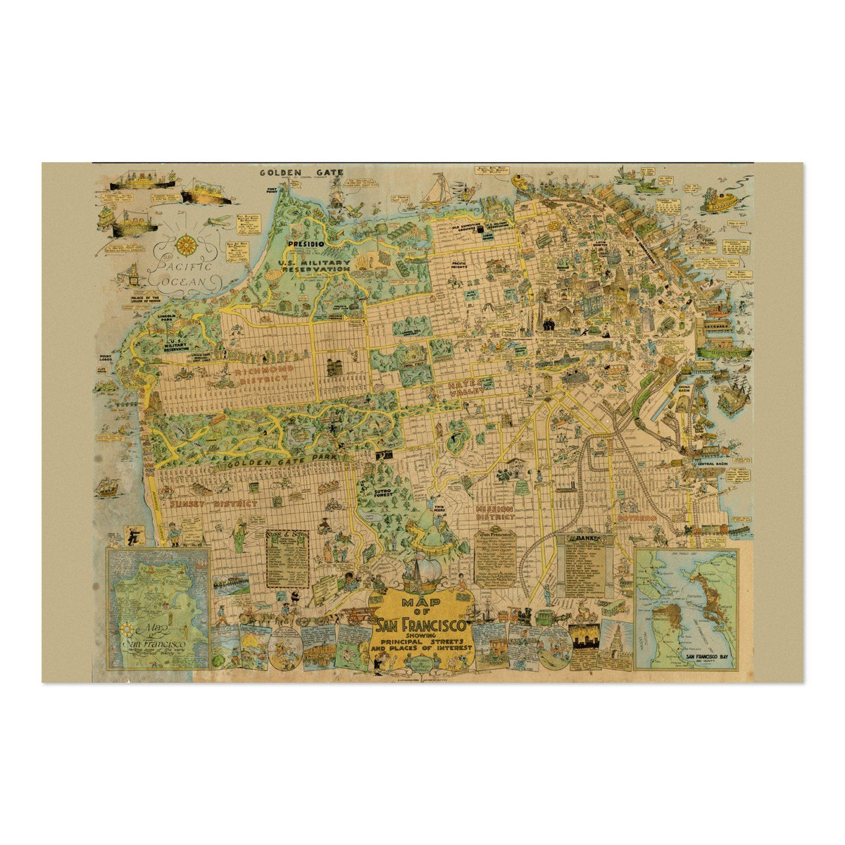San Francisco 1927 Funny Map vintage print