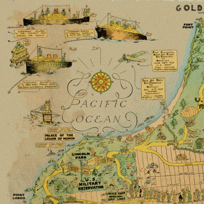 Close-up detail of the San Francisco 1927 Funny Map