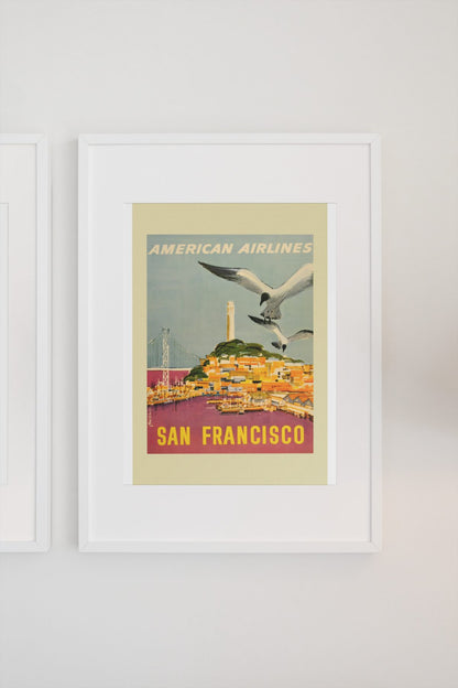 San Francisco American Airlines poster on a light wall