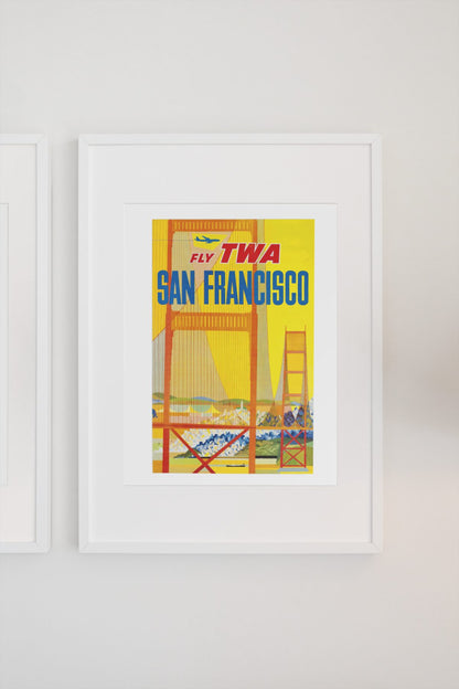 San Francisco Fly TWA 1958 poster on a light wall