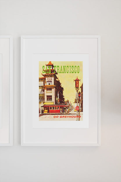 San Francisco Go Greyhound poster on a light wall