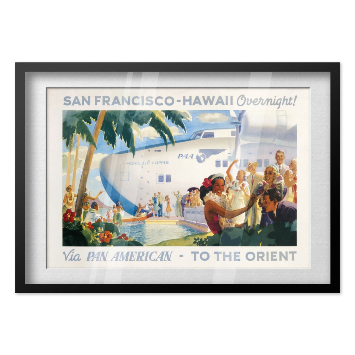 San Francisco to Hawaii Pan American poster in a black frame
