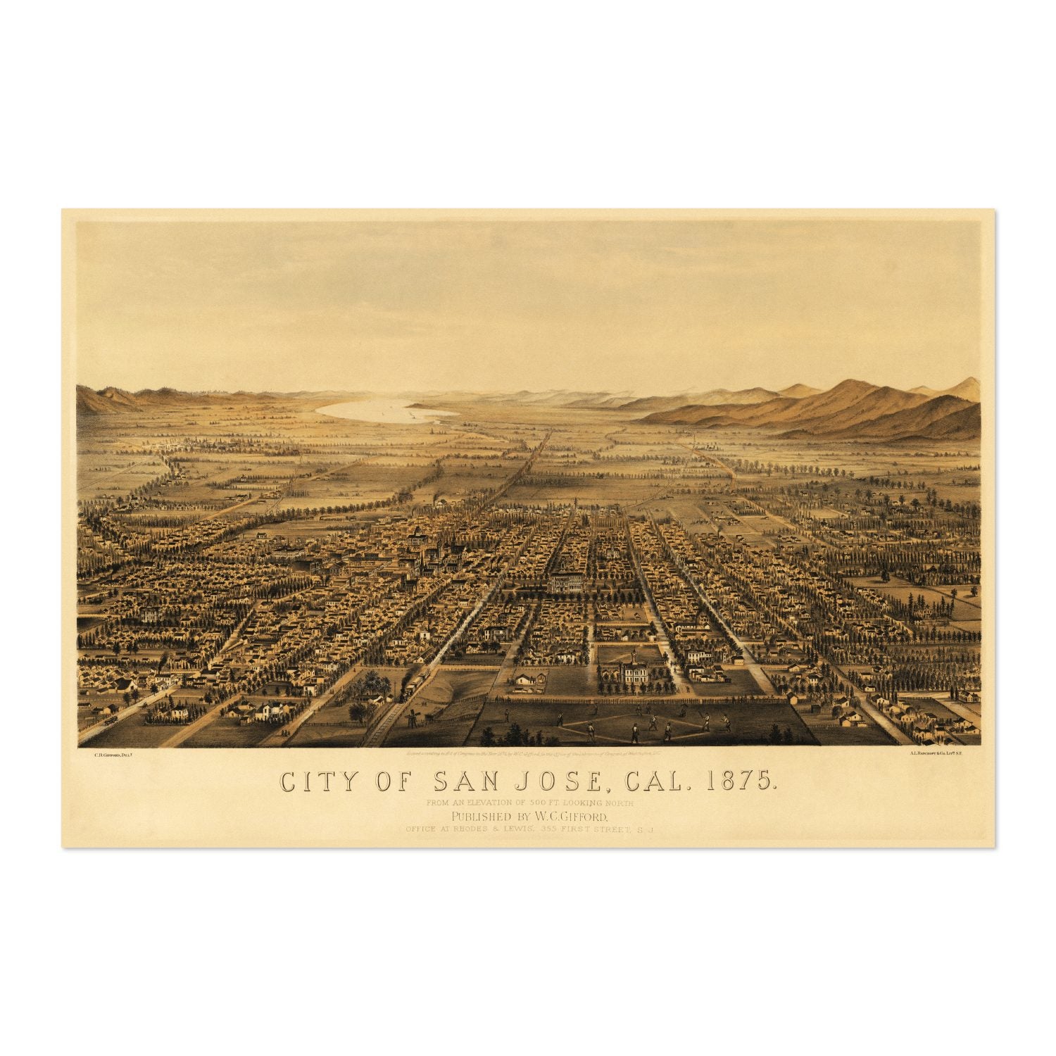 San Jose 1875 Panoramic Map poster print