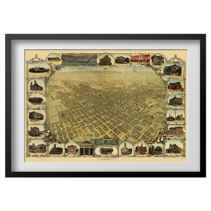 San Jose 1901 Panoramic Map print in a black frame