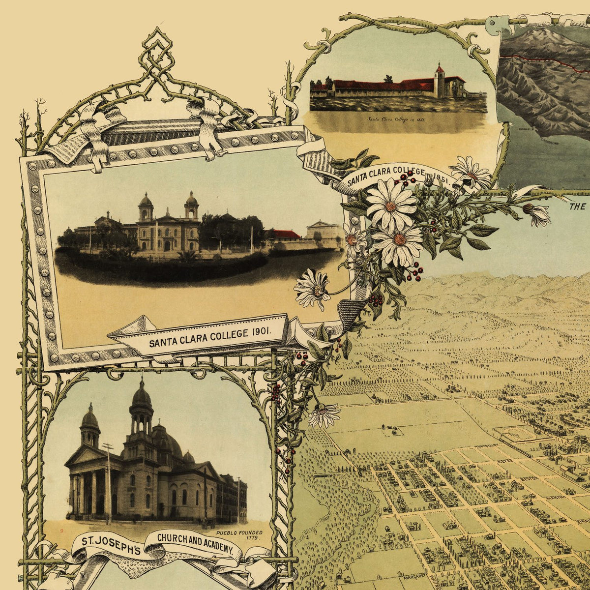 Close-up detail of the San Jose 1901 Panoramic Map print