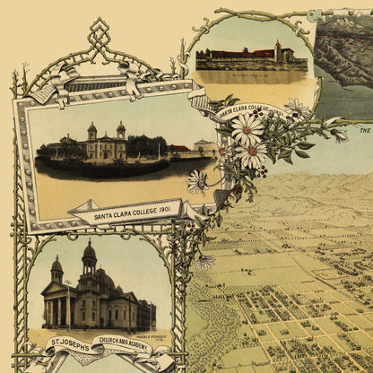Close-up detail of the San Jose 1901 Panoramic Map print