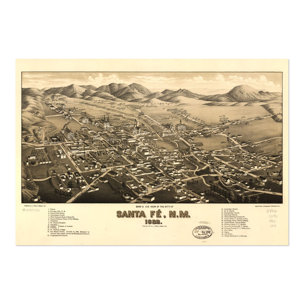 Santa Fe 1882 Panoramic Map poster print