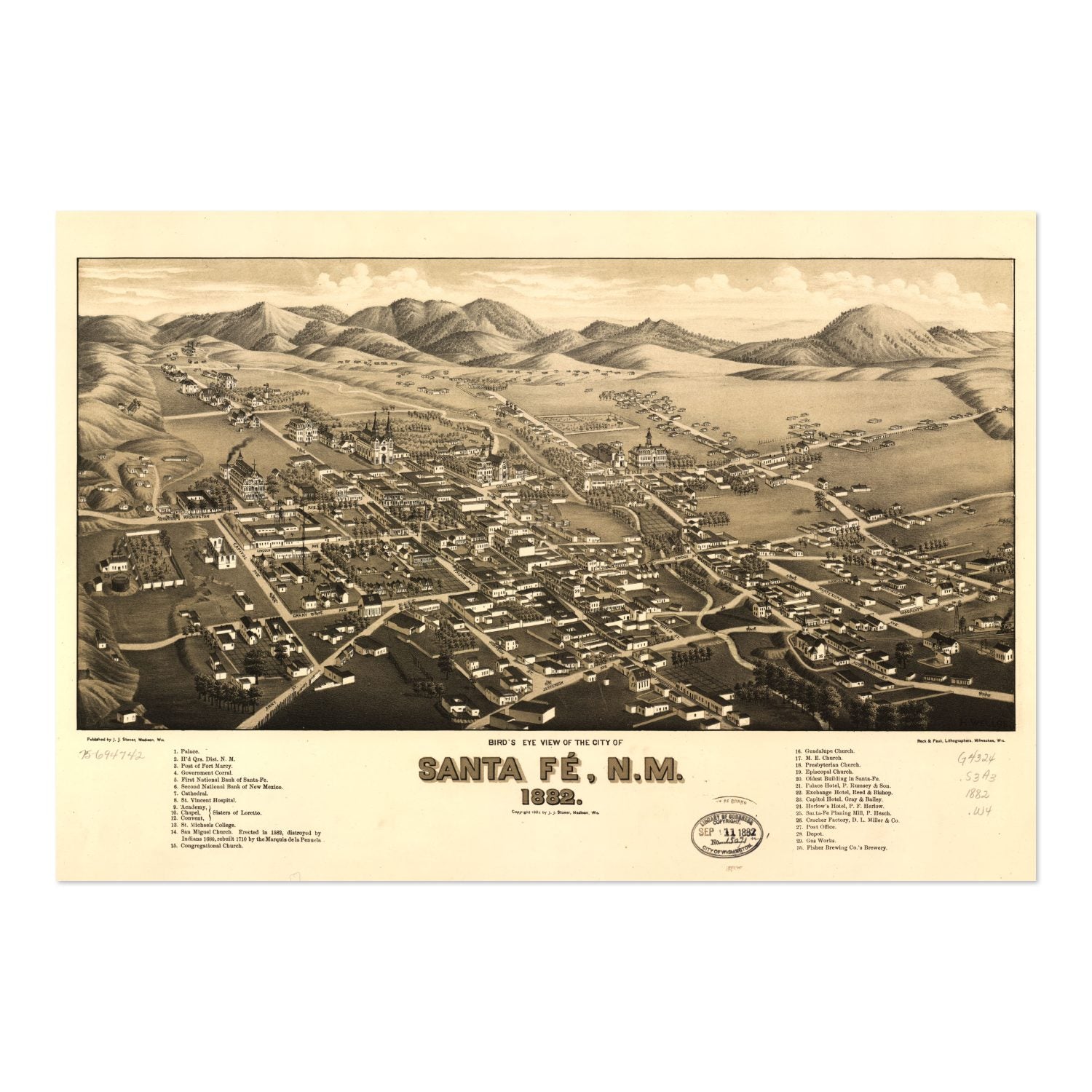 Santa Fe 1882 Panoramic Map poster print
