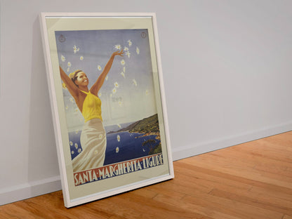 Santa Margherita Ligure poster in a white frame leaning against a wall