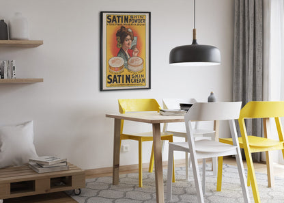 Satin Skin Powder poster framed above a dining table