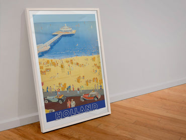 Scheveningen Holland poster in a white frame leaning against a wall