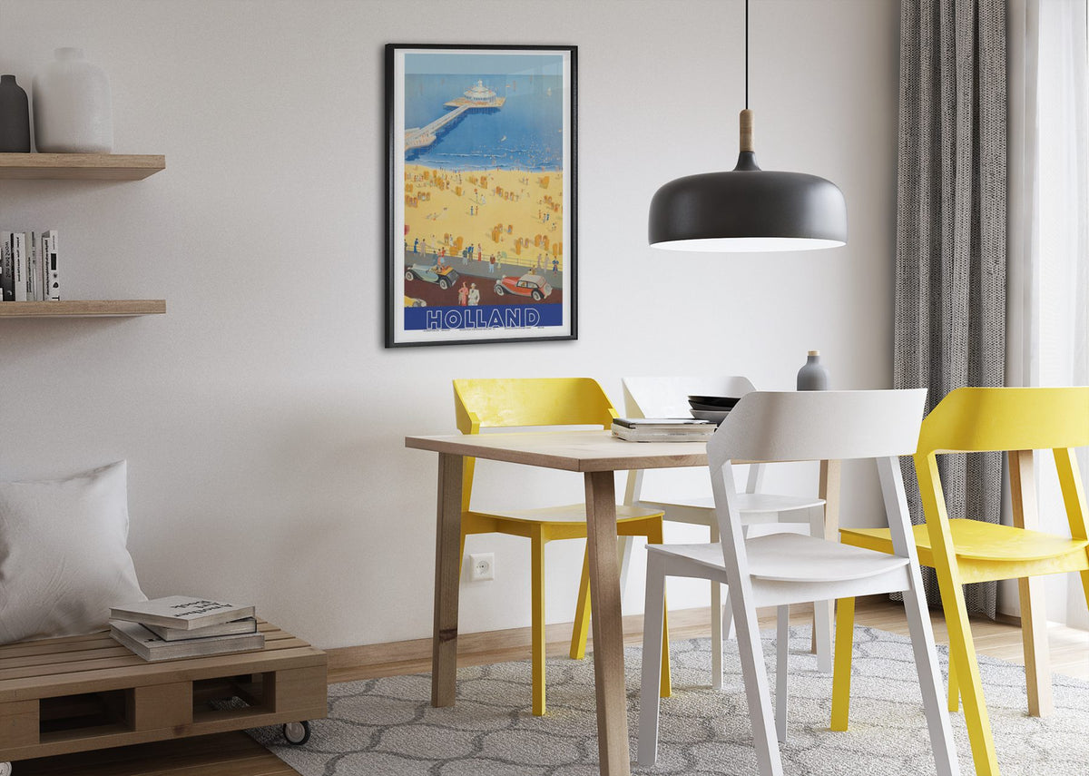 Scheveningen Holland poster framed above a dining table