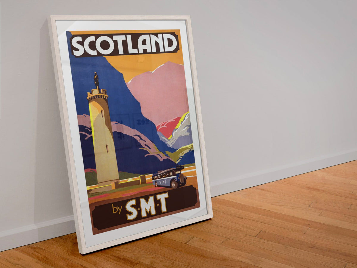 Scotland by SMT poster in a white frame leaning against a wall