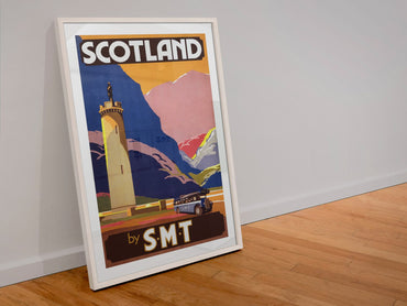 Scotland by SMT poster in a white frame leaning against a wall