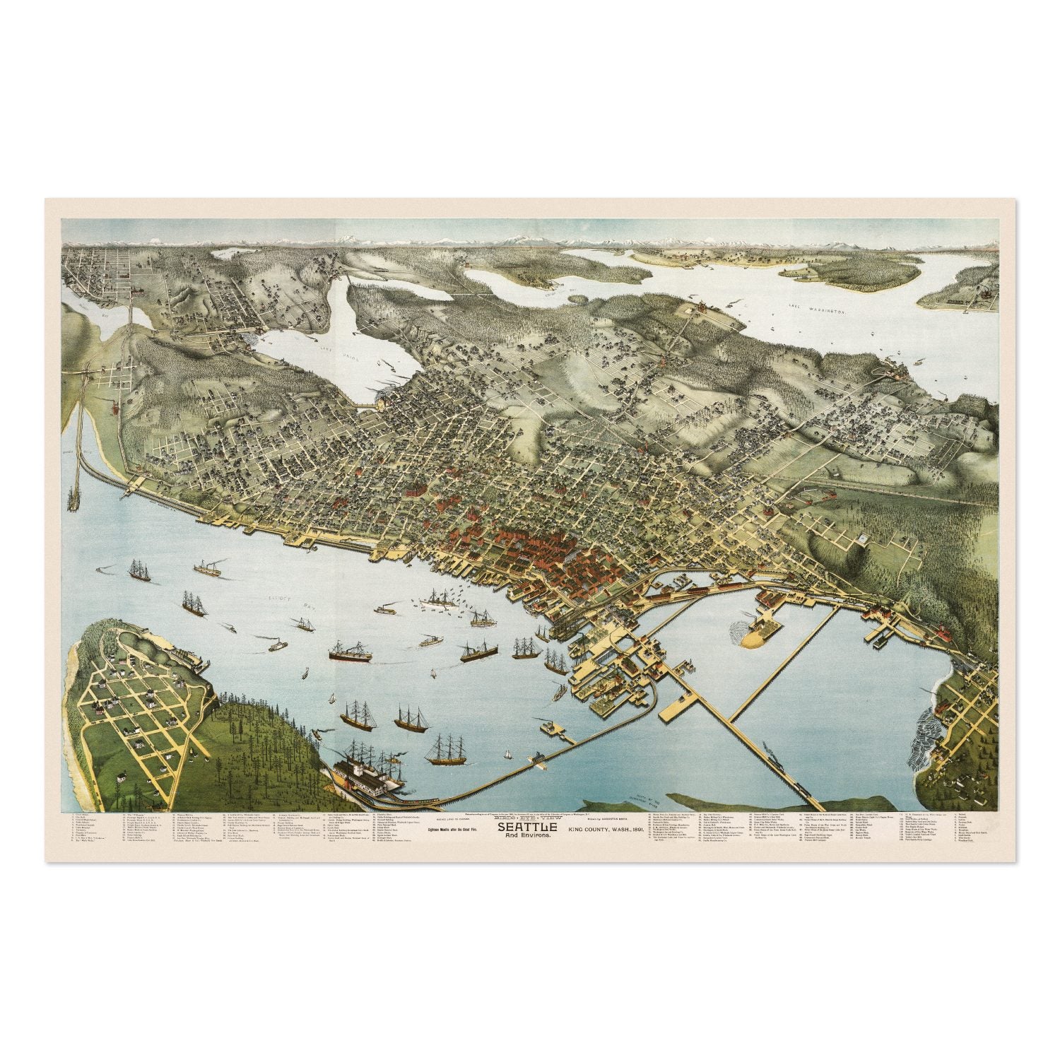 Seattle 1891 Panoramic Map poster print