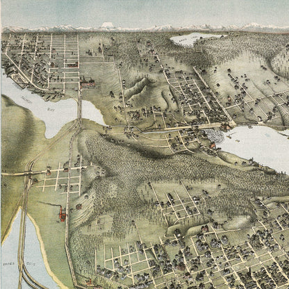 Close-up detail of the Seattle 1891 Panoramic Map print